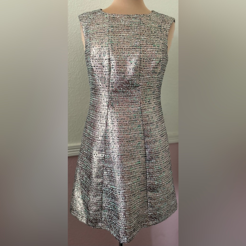 Tahari ASL Silver Sheath Dress Sleeveless Bateau
